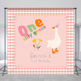 Aperturee - Aperturee Pink Plaid One Silly Goose Custom Birthday Backdrop